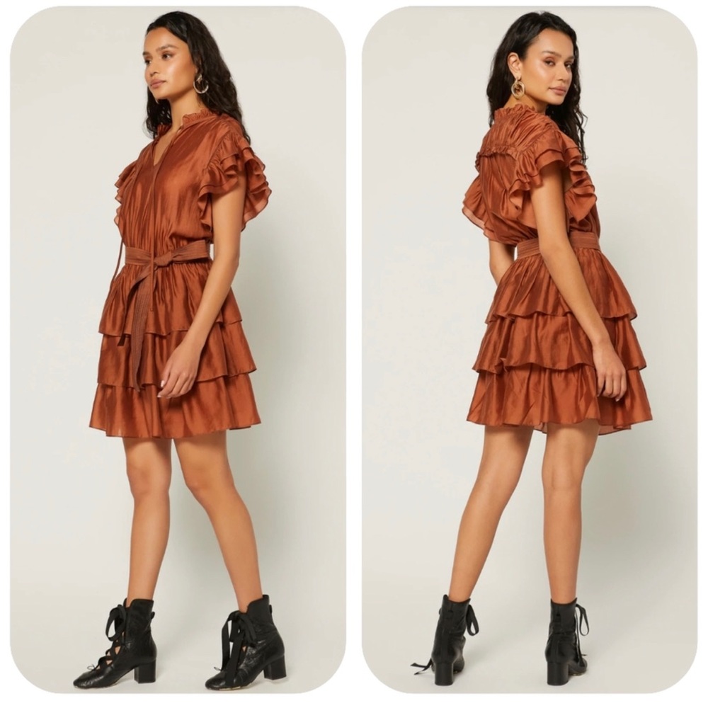 Current Air Los Angeles Flutter Sleeve Tiered Ruffle Mini Dress SZ Sm Co…